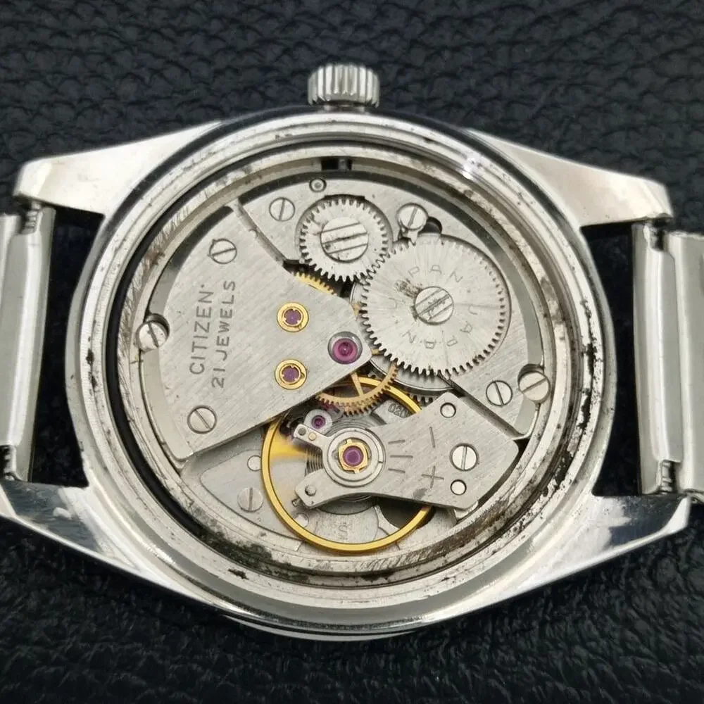 Vintage 1971 Citizen Manual Wound Mens Silver Watch & Blue accents
